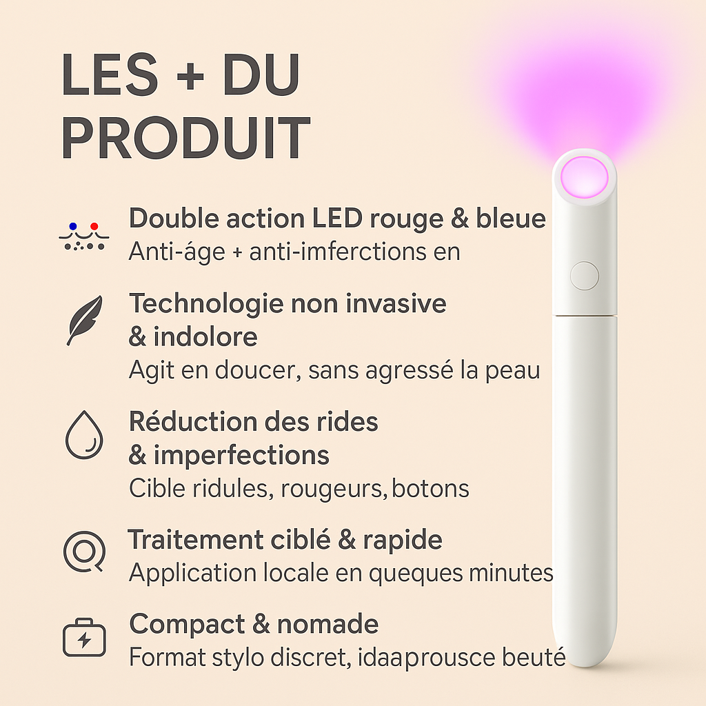 Stylo de luminothérapie rouge et bleu